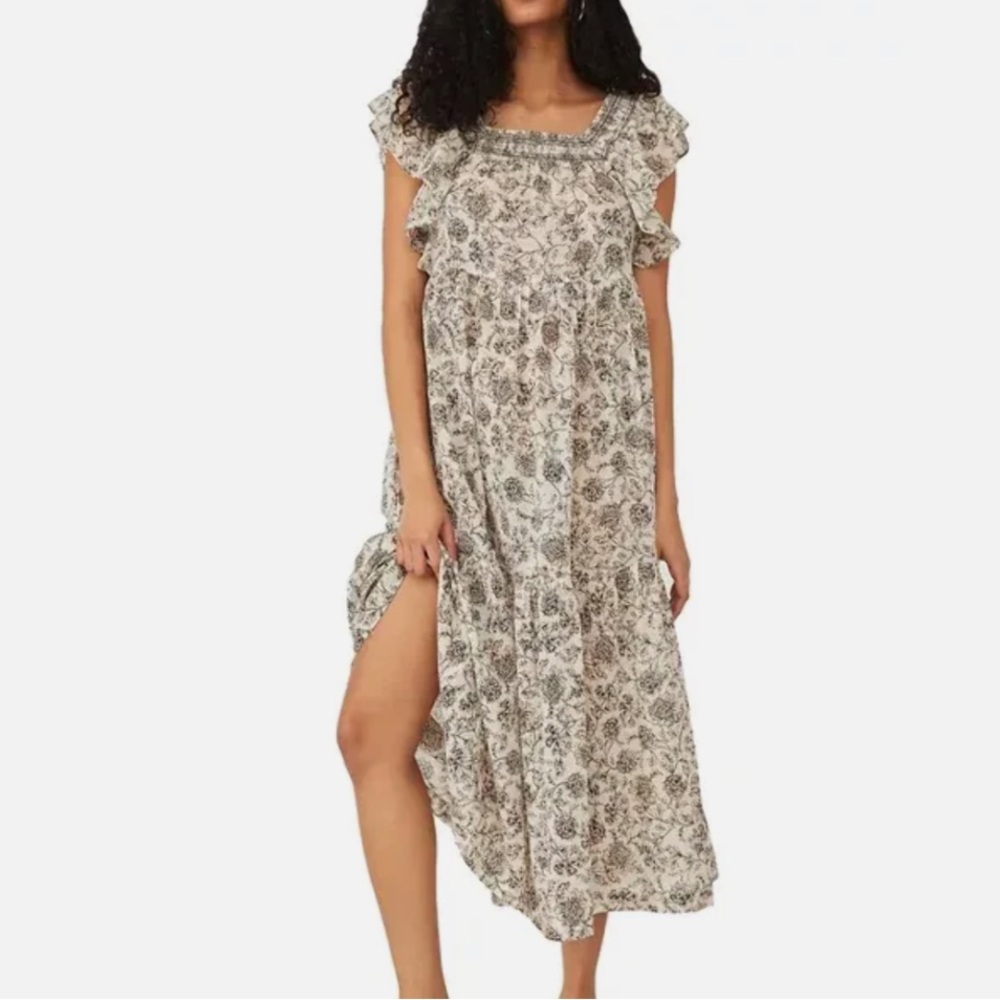 NWT Free People Bonita Printed Midi Dress (S, Tea Combo)